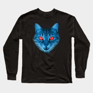 Blue Cat 3D with Red Eyes Gift for Cats Lover Long Sleeve T-Shirt